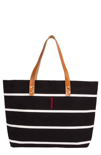 Cathy's Concepts Monogram Stripe Tote - Black