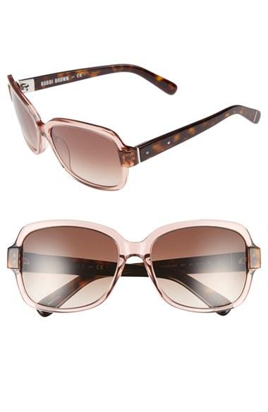 Women's Bobbi Brown 'the Evelyn' 63mm Square Sunglasses - Pink/ Havana