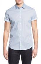 Men's Stone Rose Slim Fit Tennis Racquet Print Sport Shirt - Blue