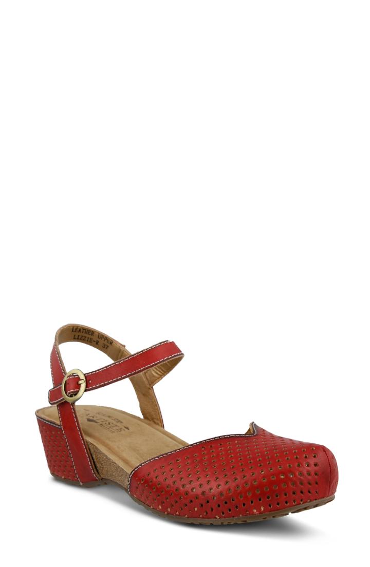 Women's L'artiste Lizzie Perforated Wedge Sandal Us / 35eu - Red