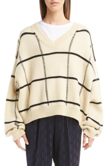 Women's Dries Van Noten Windowpane Knit Wool Sweater - Ivory
