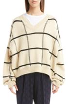 Women's Dries Van Noten Windowpane Knit Wool Sweater - Ivory