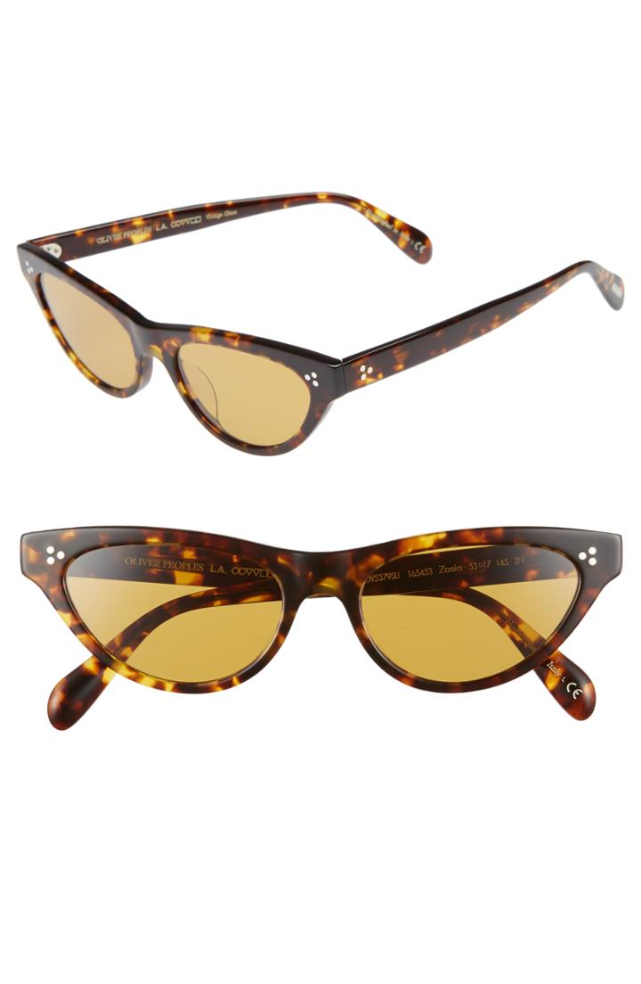 Women's Oliver Peoples Zasia 53mm Cat Eye Sunglasses - Dark Havana