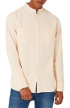 Men's Topman Washed Twill Frayed Band Collar Shirt - Coral