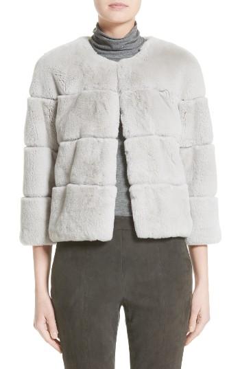 Women's St. John Collection Genuine Rex Rabbit Fur Jacket - Grey