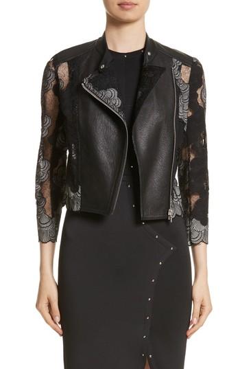 Women's Yigal Azrouel Seashell Lace Moto Jacket - Black