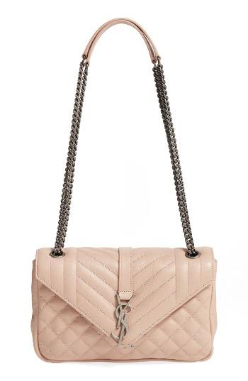 Saint Laurent Medium Monogram Quilted Calfskin Shoulder Bag - Beige