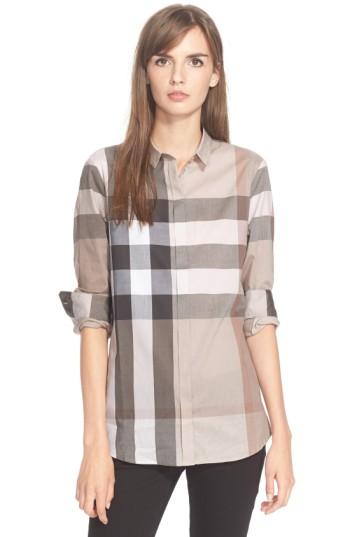 Women's Burberry Check Print Cotton Shirt - Beige