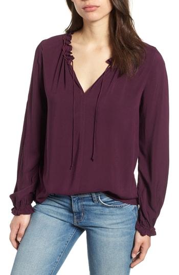 Women's Velvet By Graham & Spencer Ruffle Tie Neck Top - Purple