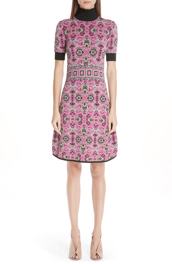 Women's Versace Collection Jacquard Knit Turtleneck Dress Us / 44 It - Pink