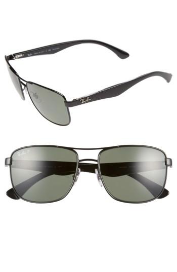 Women's Ray-ban 57mm Polarized Aviator Sunglasses - Black