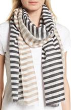 Women's Eileen Fisher Stripe Organic Cotton & Silk Scarf, Size - Black