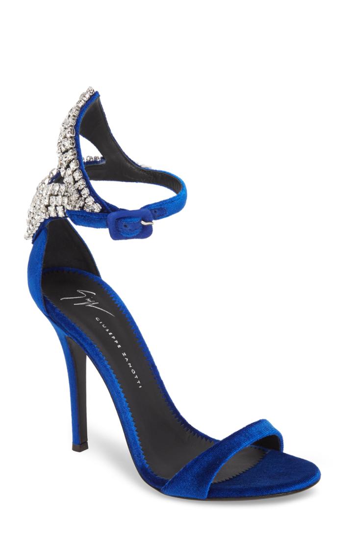 Women's Giuseppe Zanotti Crystal Embellished Sandal .5 M - Blue