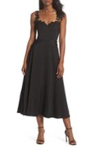Women's Sau Lee Aislinn Floral Applique Tea Length Dress - Black