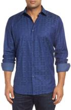 Men's Bugatchi Classic Fit Filigree Jacquard Sport Shirt, Size - Blue