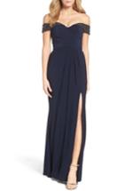 Petite Women's Xscape Off The Shoulder Beaded Gown P - Blue
