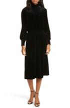 Women's Frame Smocked Velvet Midi Dress - Black