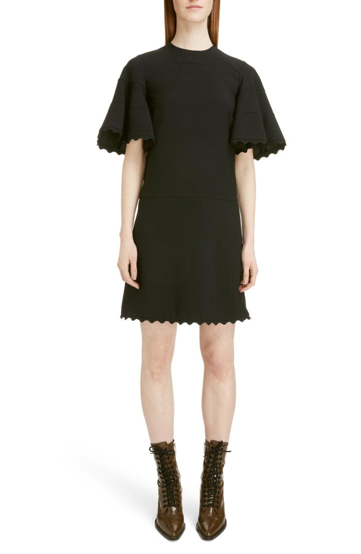 Women's Chloe Bell Sleeve Scallop Trim Cady Dress Us / 36 Fr - Black