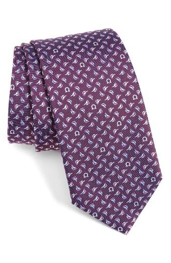Men's Salvatore Ferragamo Gancio Sail Woven Silk Tie, Size - Purple