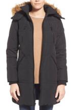 Women's Guess 'expedition' Quilted Parka With Faux Fur Trim - Black