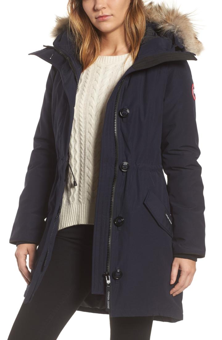 Women's Canada Goose Rossclair Genuine Coyote Fur Trim Down Parka (14-16) - Blue