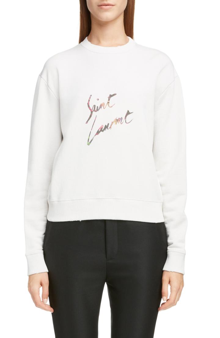 Women's Saint Laurent Animal Logo Sweatshirt - Beige