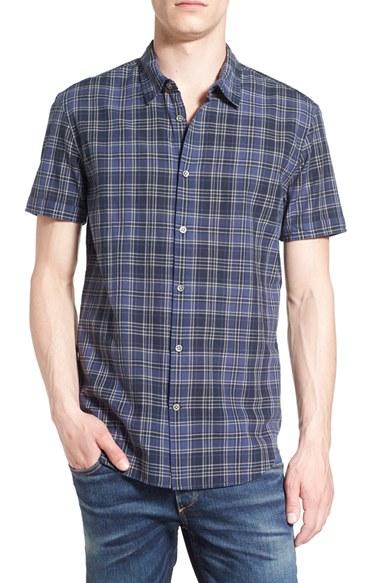 Men's John Varvatos Star Usa Trim Fit Plaid Sport Shirt, Size - Blue