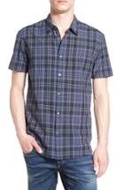 Men's John Varvatos Star Usa Trim Fit Plaid Sport Shirt, Size - Blue