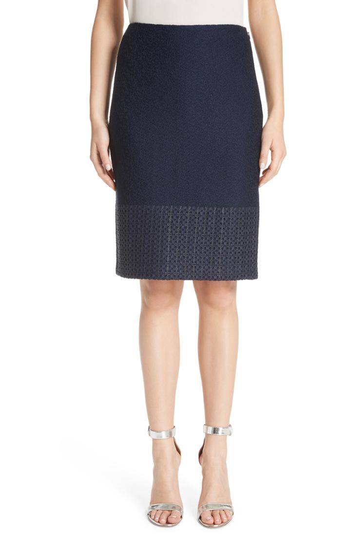 Women's St. John Collection Caris Geo Lace Trim Knit Pencil Skirt - Blue