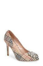 Women's Lauren Lorraine Giselle Embellished Plaid Pump .5 M - Beige