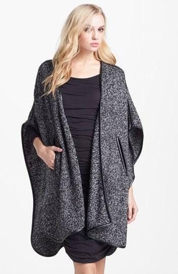 Nordstrom Faux Leather Trim Poncho Womens Grey One Size