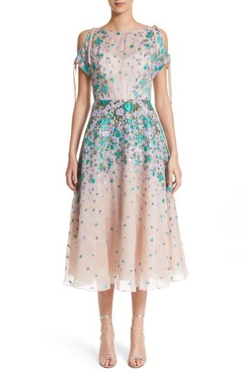Women's Lela Rose Floral Matelasse Cold Shoulder Dress