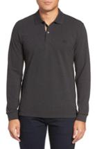 Men's Burberry Brit 'oxford' Long Sleeve Polo, Size - Grey