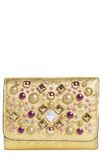 Women's Christian Louboutin Spiked Leather French Wallet - Metallic