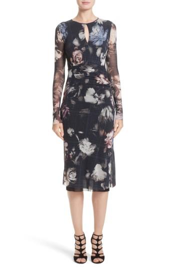 Women's Fuzzi Floral Print Tulle Keyhole Dress