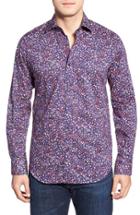 Men's Bugatchi Shaped Fit Floral Print Sport Shirt, Size - Blue