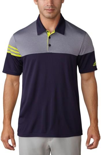 Men's Adidas 3 Stripe Block Golf Polo - Blue