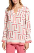 Women's Chaus Split Neck Graphic Maze Top - Coral