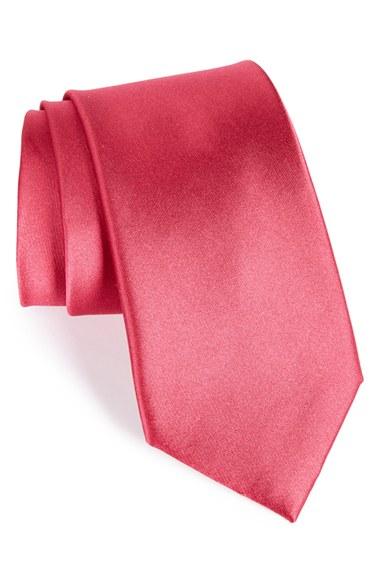 Men's Nordstrom Men's Shop Solid Satin Silk Tie, Size - Red
