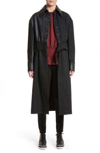 Women's Stella Mccartney Eden Alter Leather Trim Wool Coat Us / 38 It - Black