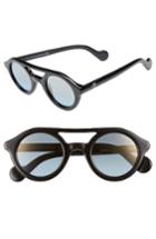 Women's Moncler 47mm Rounded Sunglasses - Shiny Black/ Blue Mirror