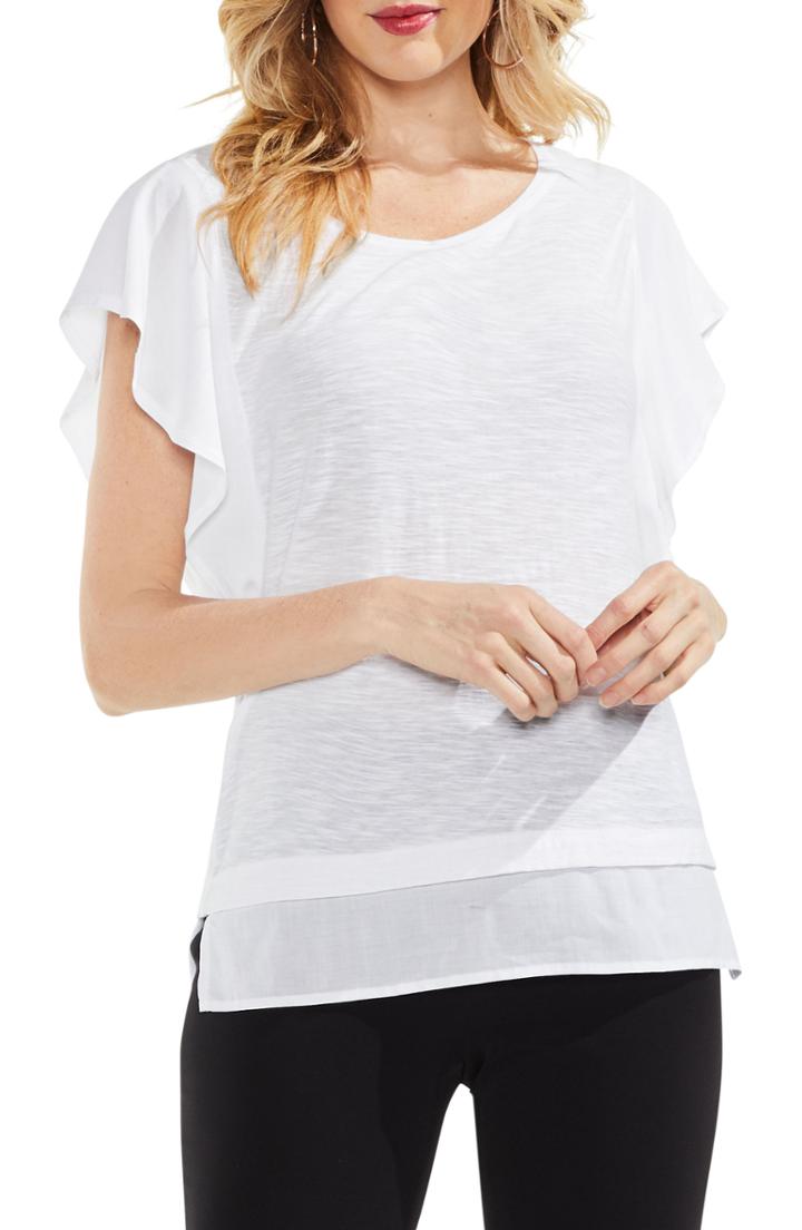Petite Women's Vince Camuto Ruffle Sleeve Top P - White