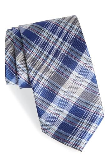 Men's Nordstrom Men's Shop Sassafrass Plaid Silk Tie, Size X-long - Blue