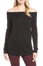 Petite Women's Halogen Cotton Blend Off The Shoulder Sweater P - Black