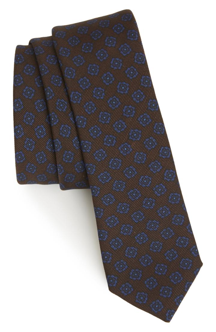 Men's Eleventy Floral Wool & Silk Tie, Size - Brown