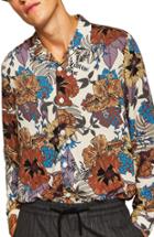Men's Topman Floral Wing Collar Classic Fit Shirt - Beige