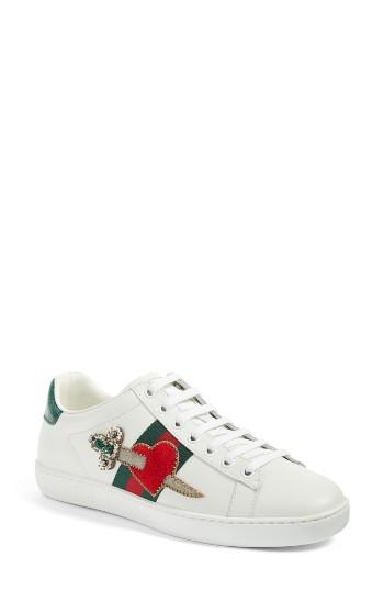 Women's Gucci New Ace Pierced Heart Sneaker