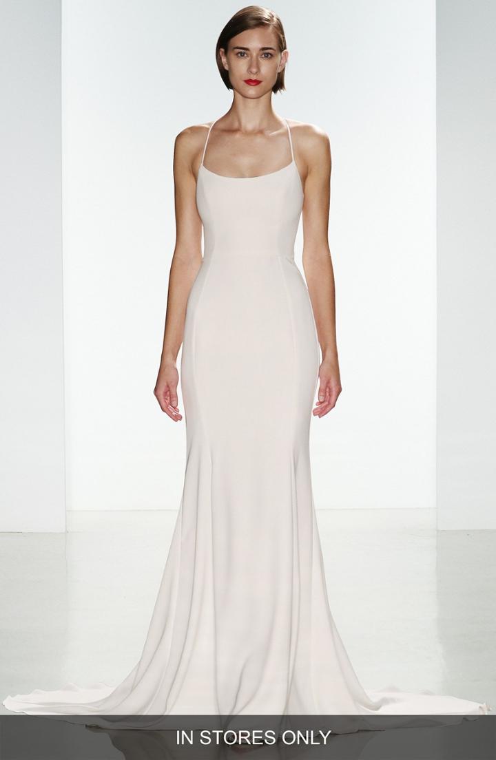 Women's Nouvelle Amsale Audrey Crepe Racerback Gown, Size - White