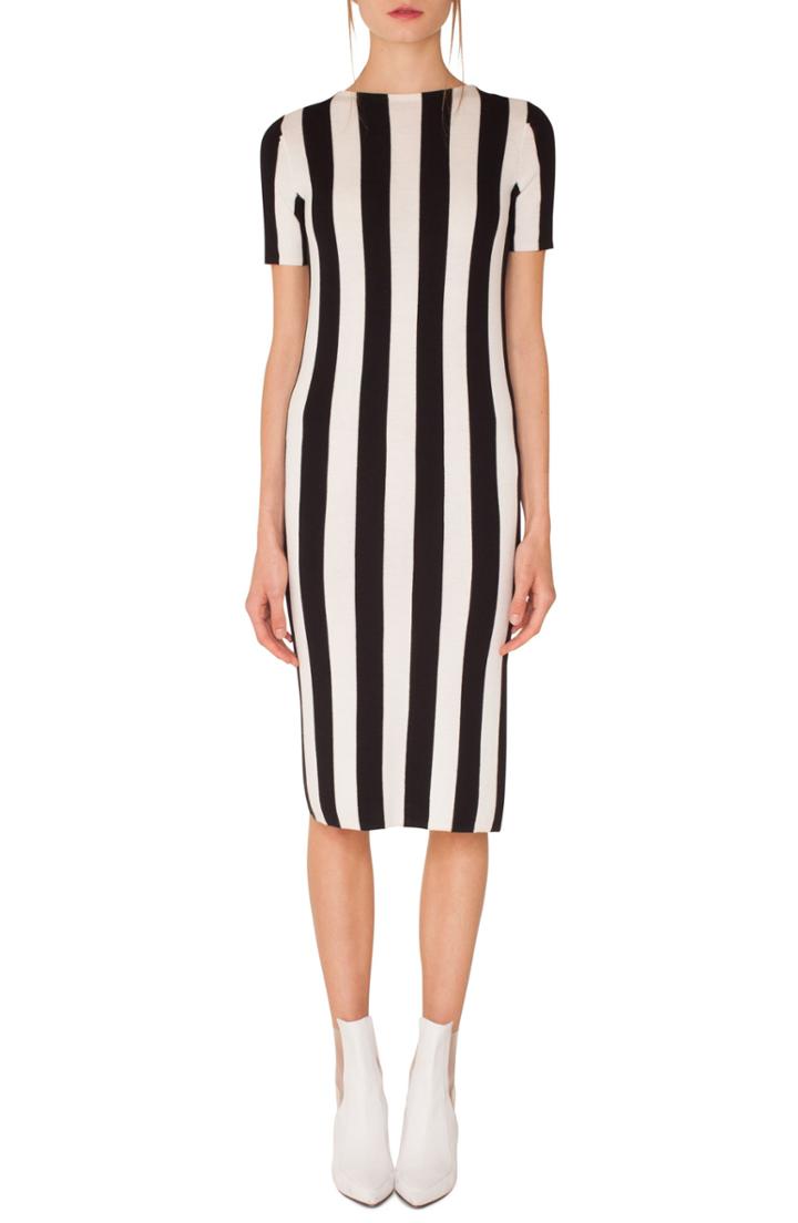 Women's Akris Punto Kodak Stripe Knit Wool Midi Dress - Black