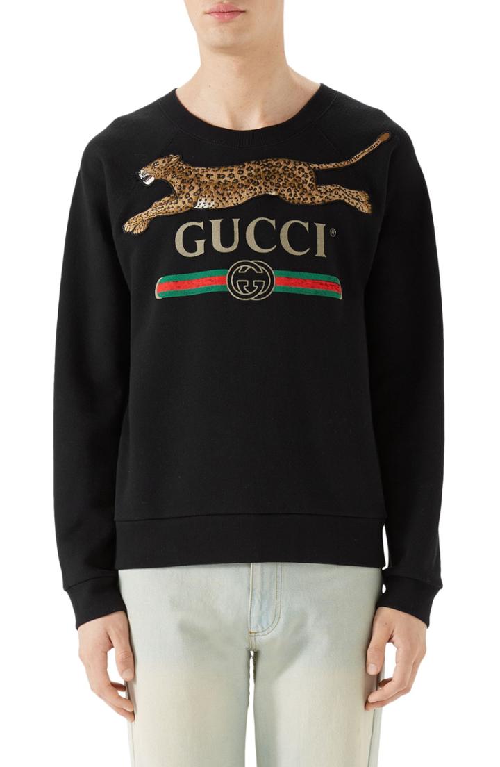 Men's Gucci Cheetah Applique Logo Sweatshirt